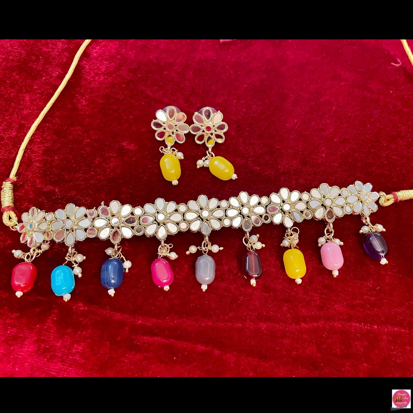 Mirror Choker & Earings Set- Various Colours
