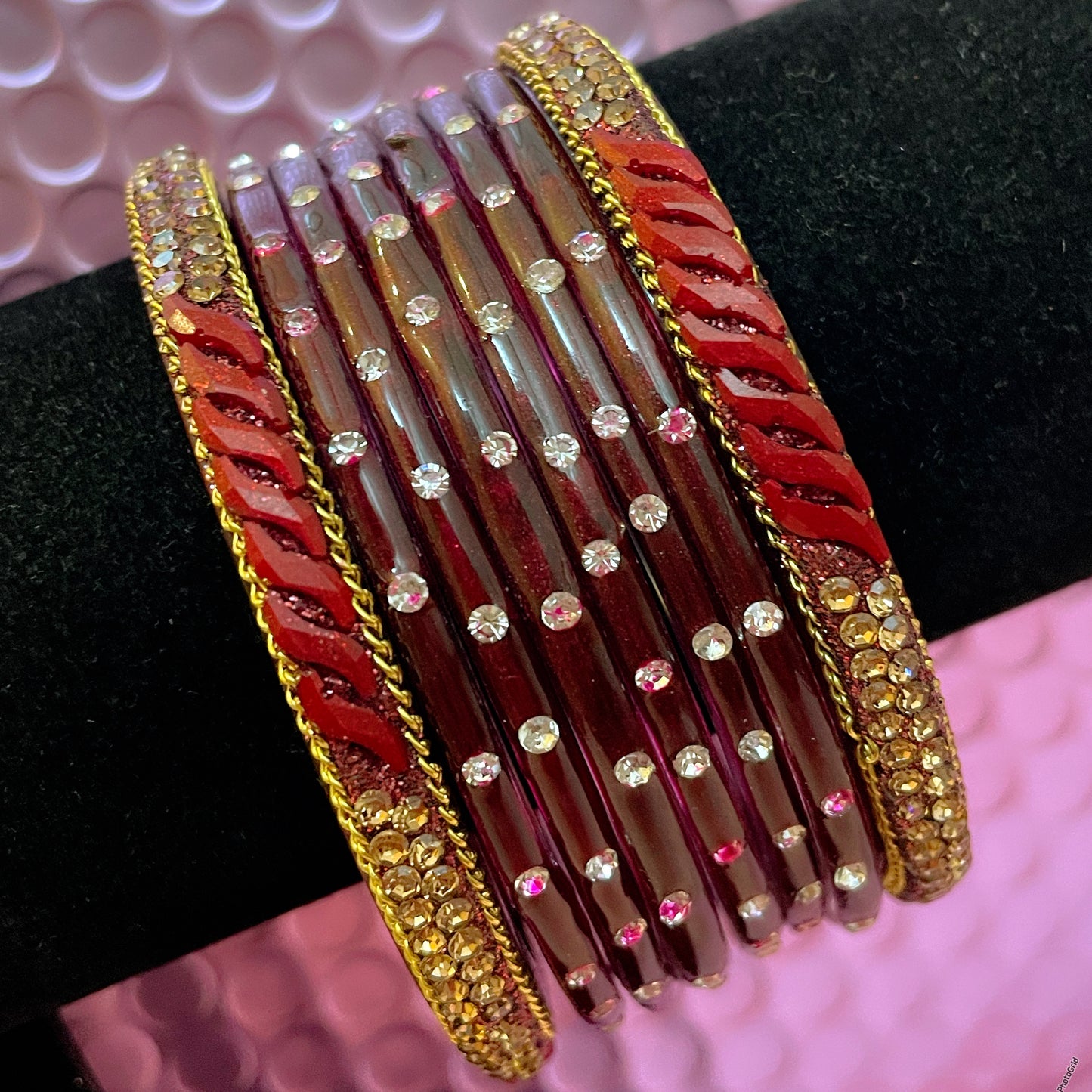Pure Designer Maroon Glass Bangles Set