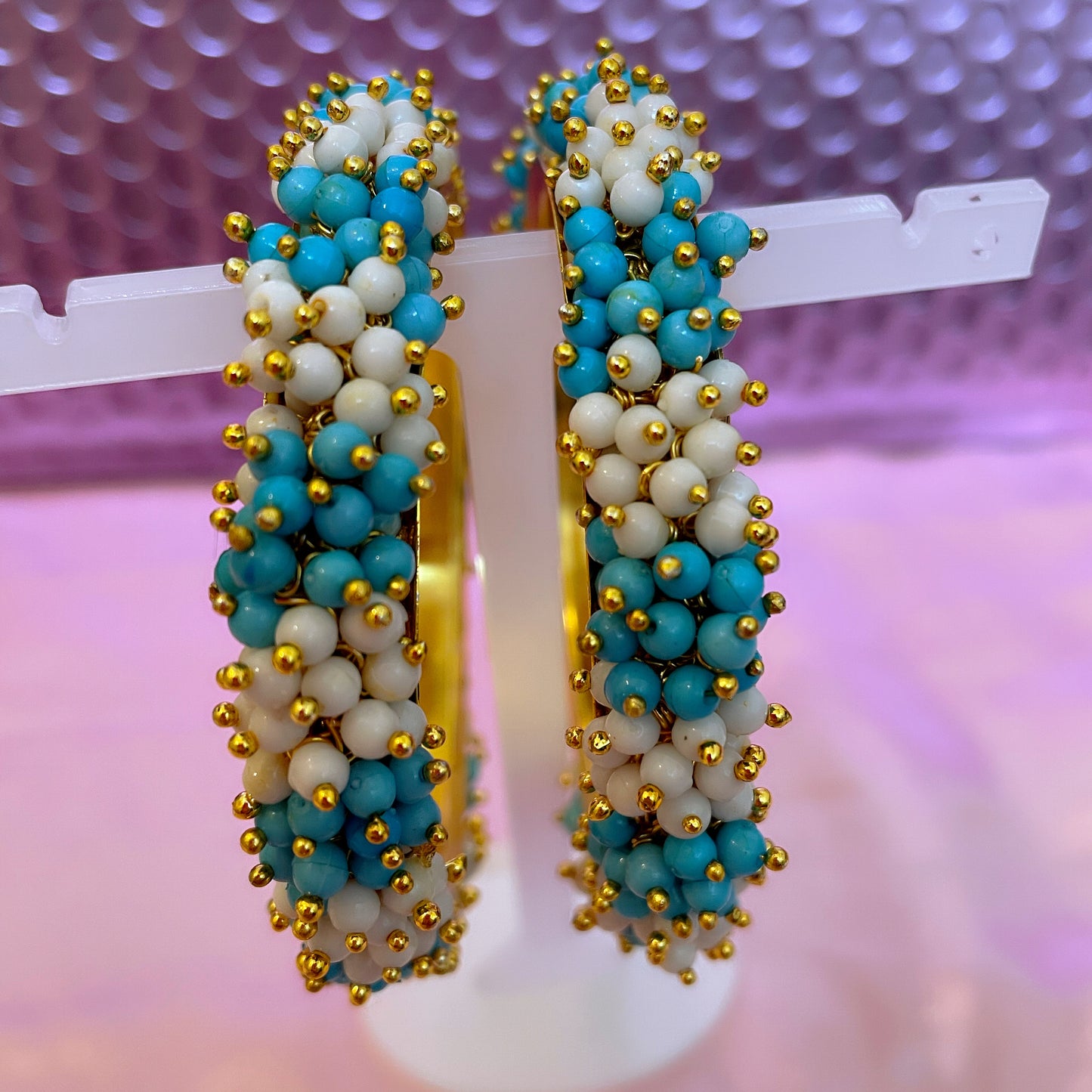 Sky Blue/White Metal Karas- Size 2.6