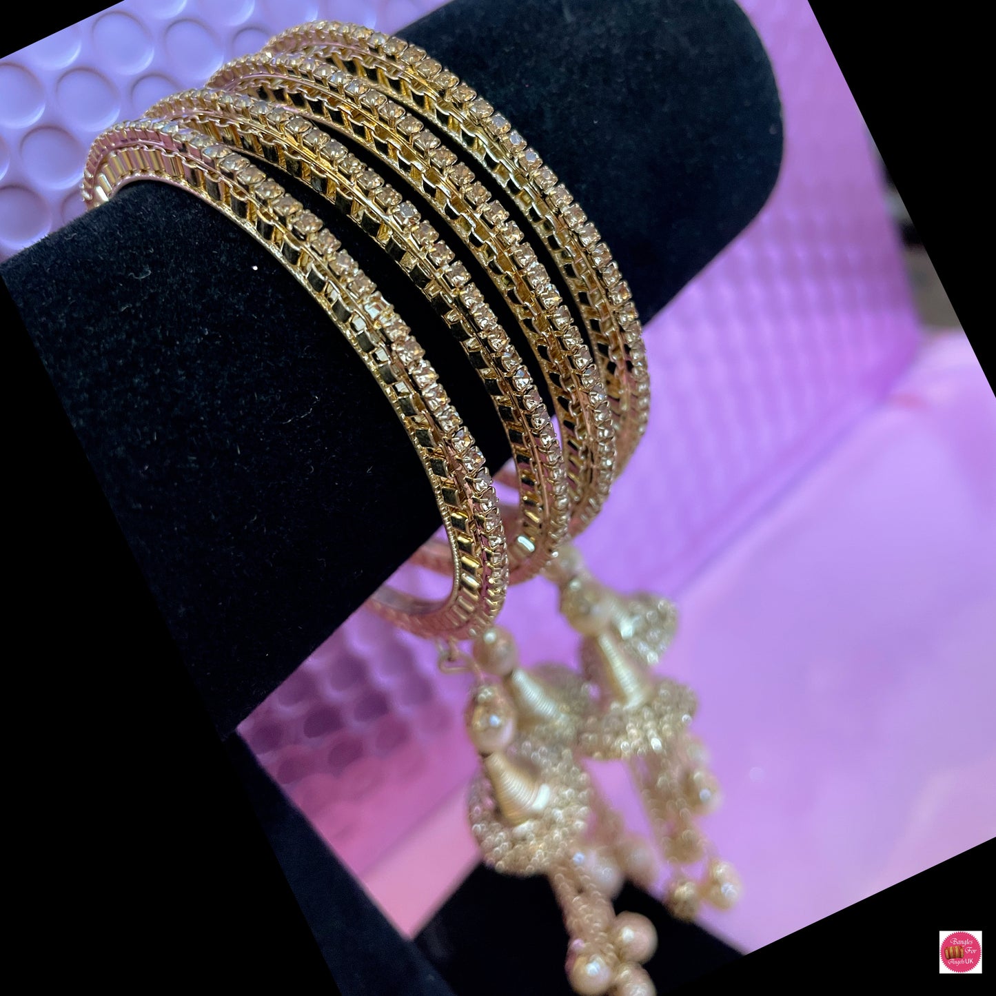 Gold Zirconia Pearl Hanging Metal Bangles