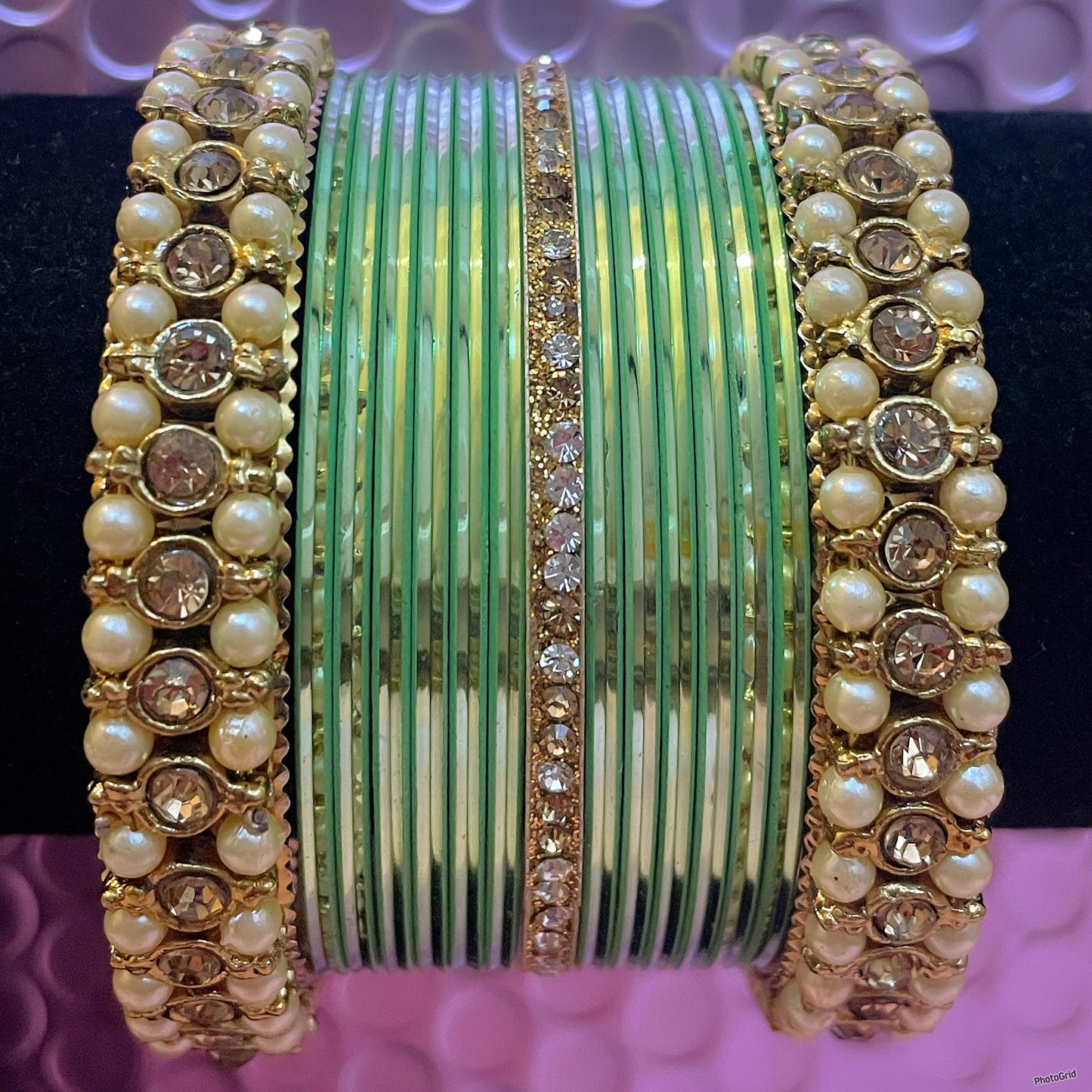 Pearl Metal Bangles Sets- Various Colours