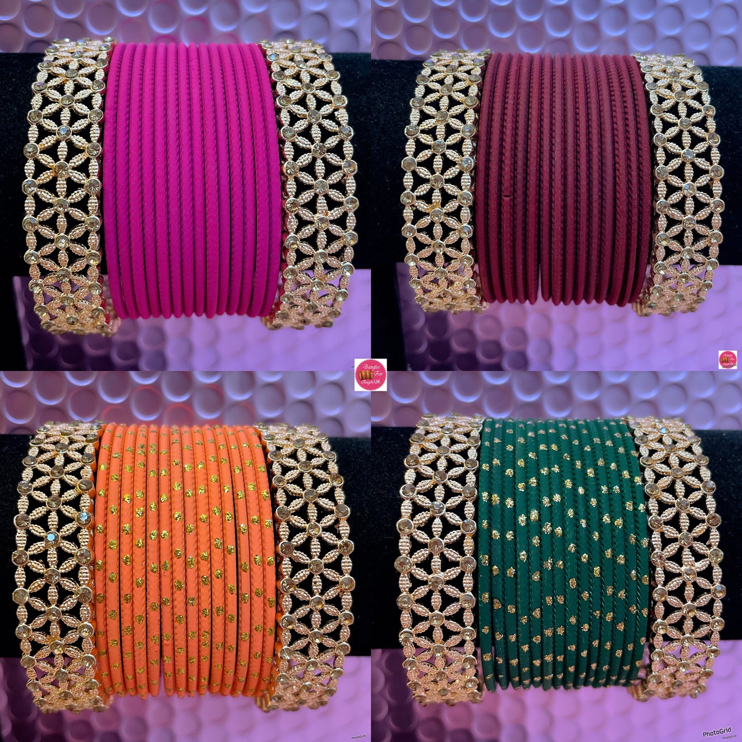 Gold Stone Metal Bangles Sets- Various Colours