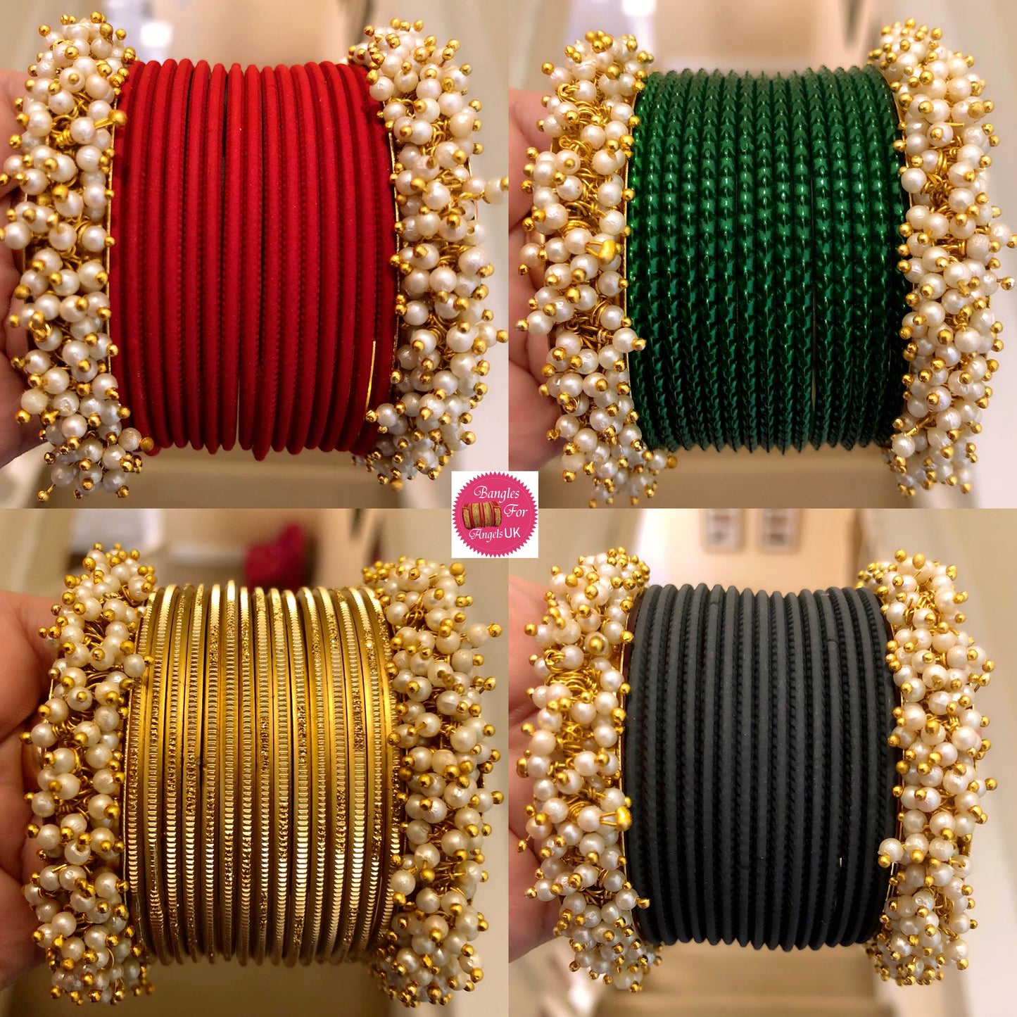 Pearl Metal Bangle Sets- Multiple Colours