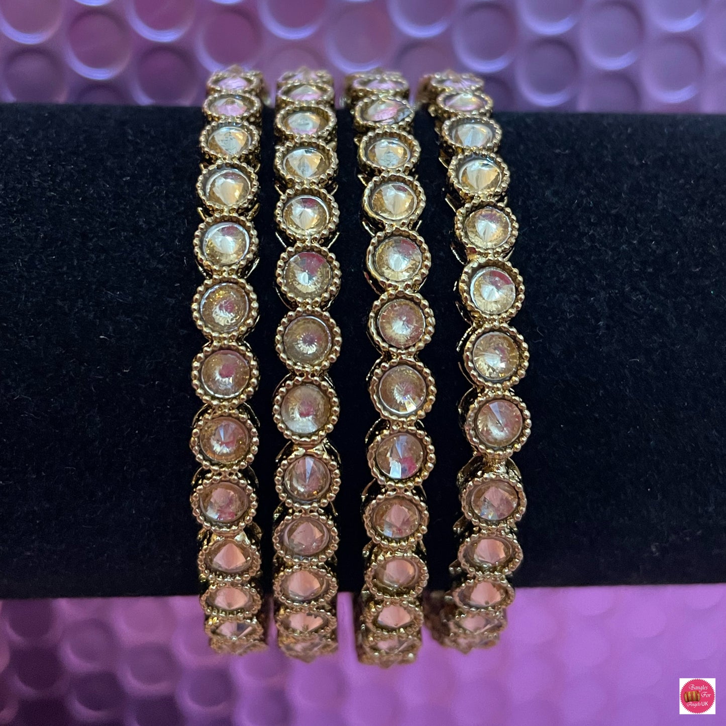 Kundan Metal Bangles- Size 2.4/2.6/2.10