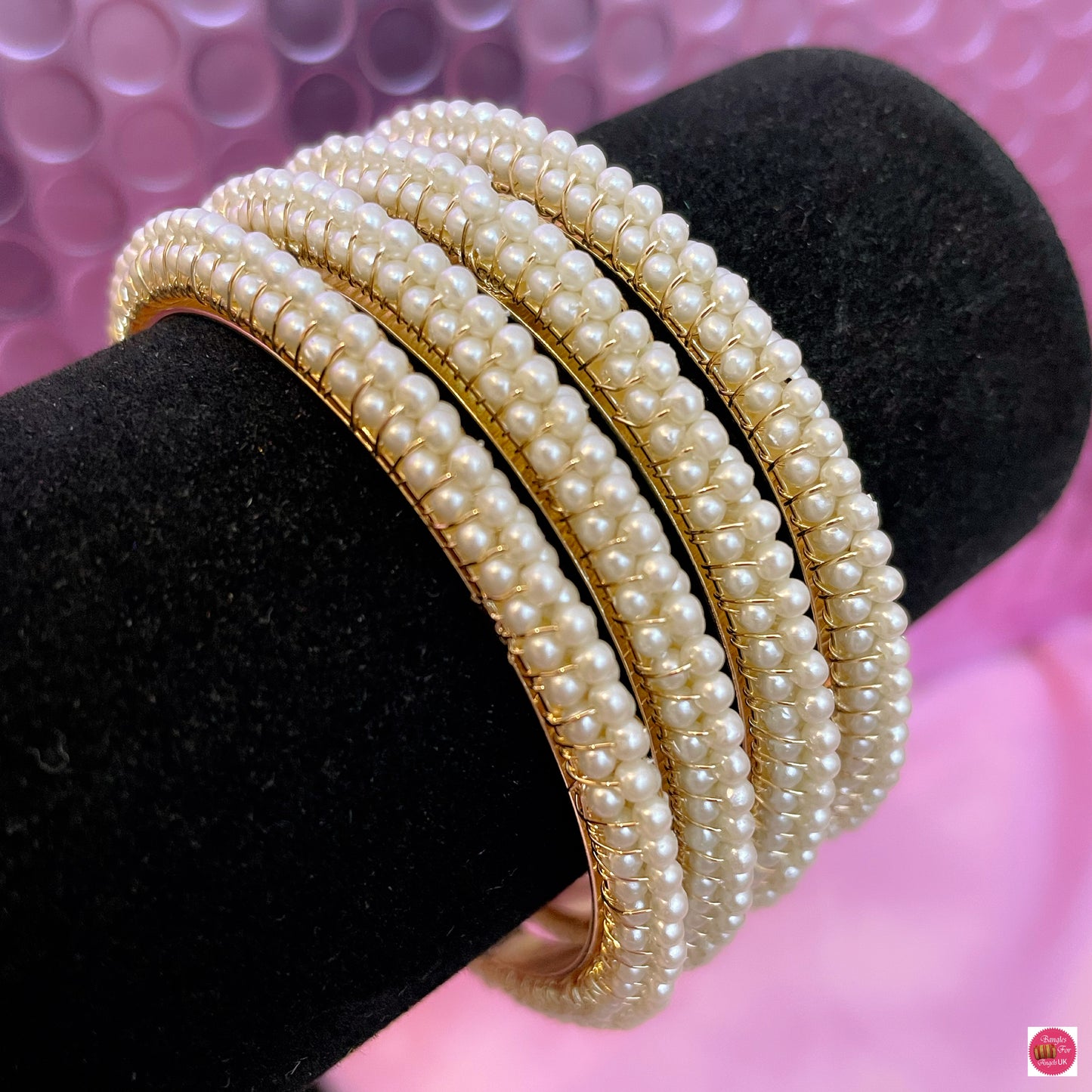 White Pearl Metal Bangles- Size 2.10