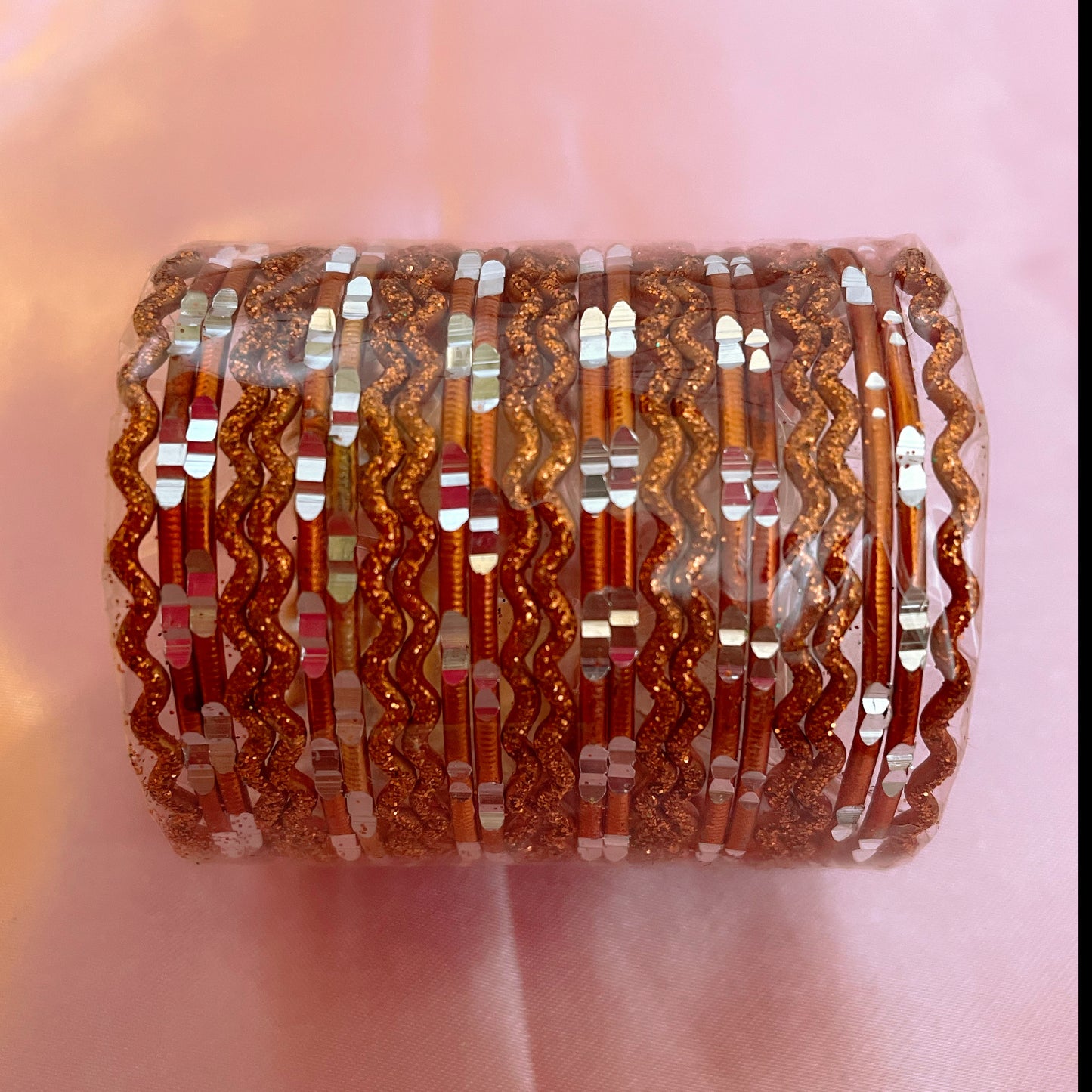 Orange/Brick Zigzag Metal Bangle Set- Size 1.10