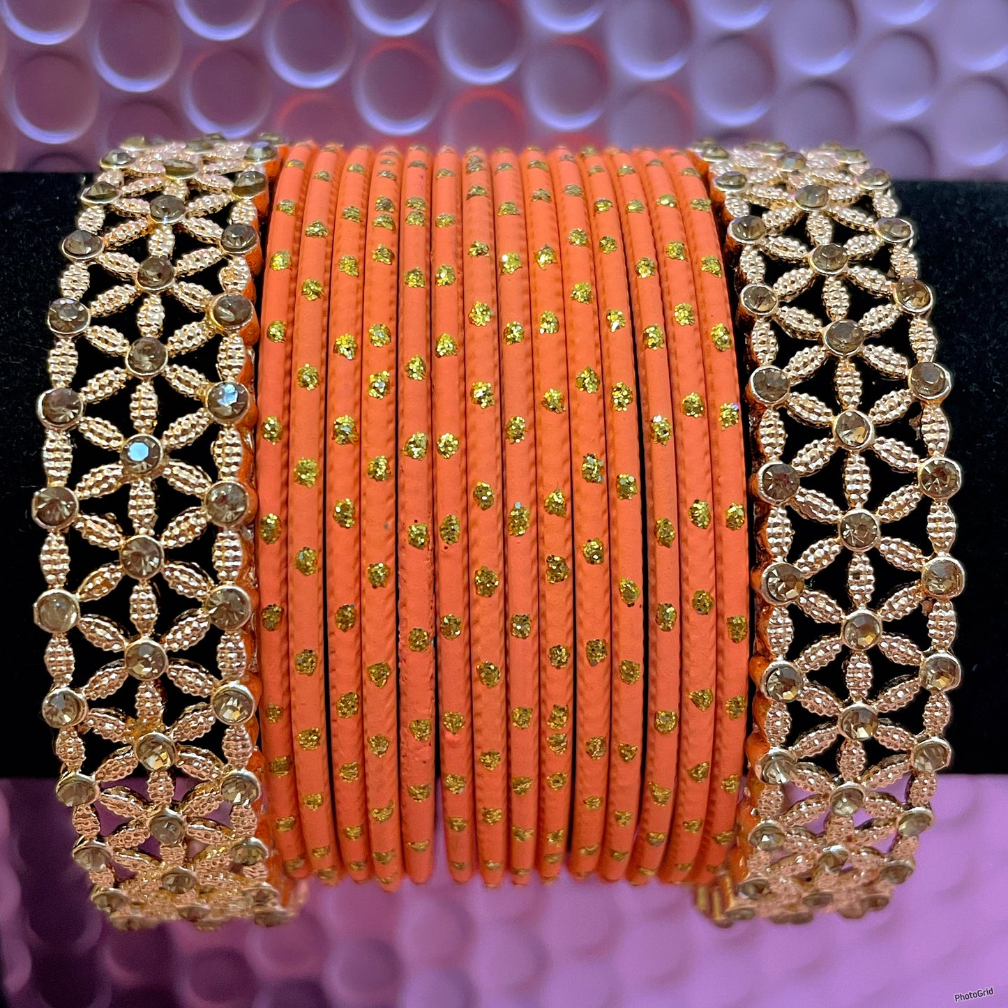 Gold Stone Metal Bangles Sets- Various Colours