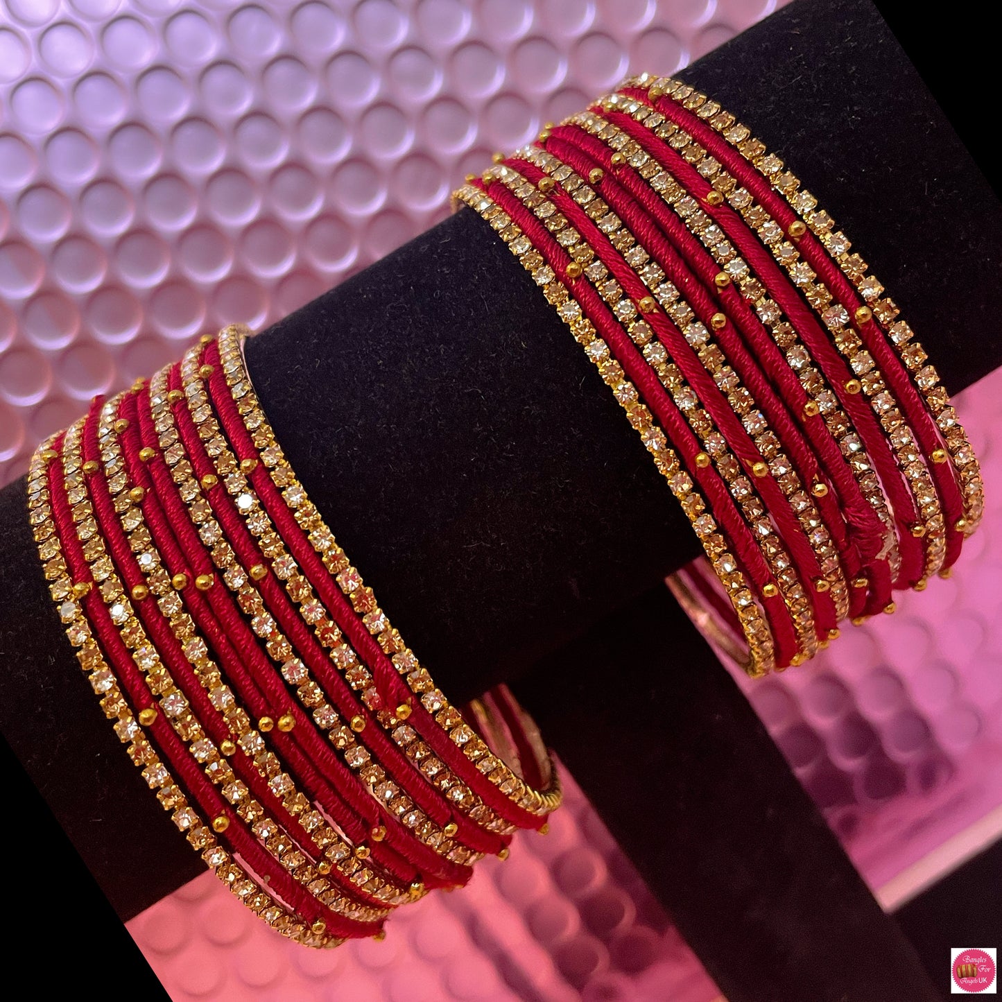 Zirconia Thread Metal Bangles Set- Maroon