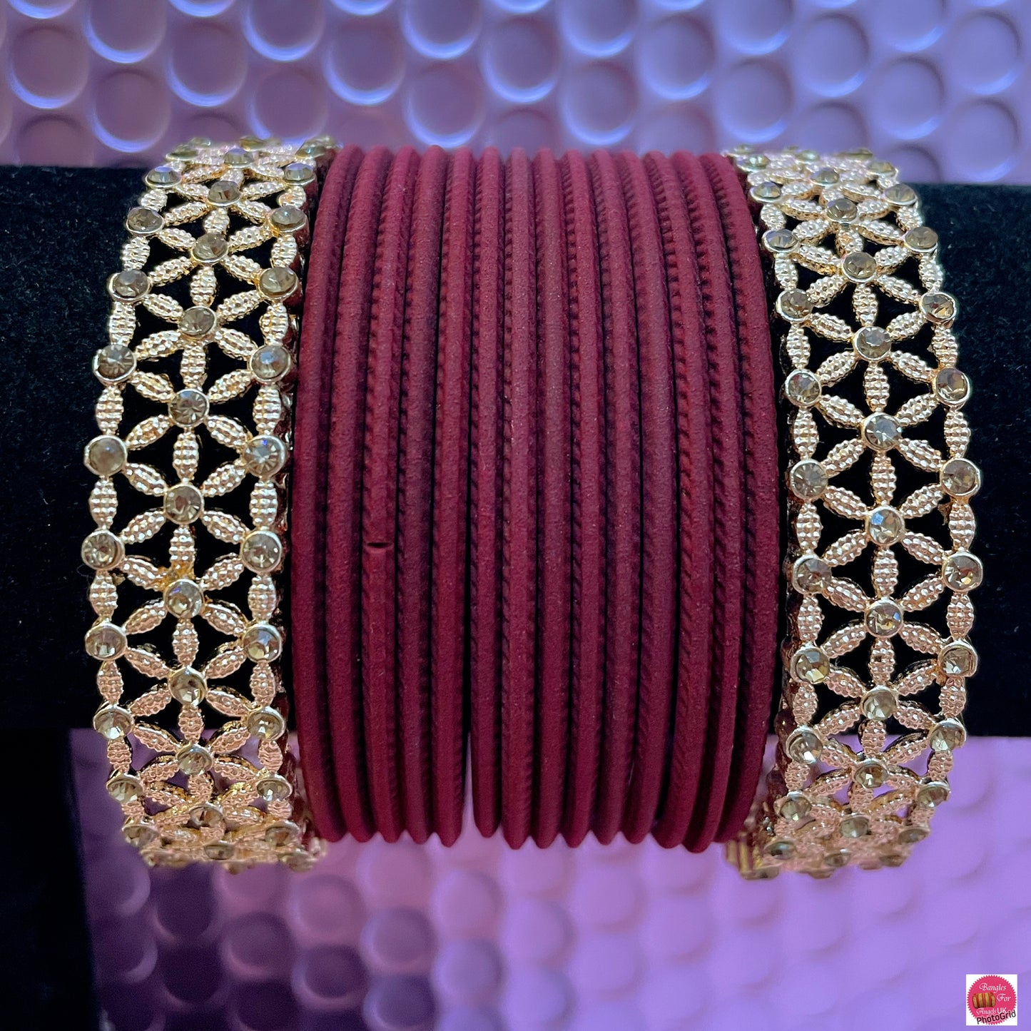 Gold Stone Metal Bangles Sets- Various Colours