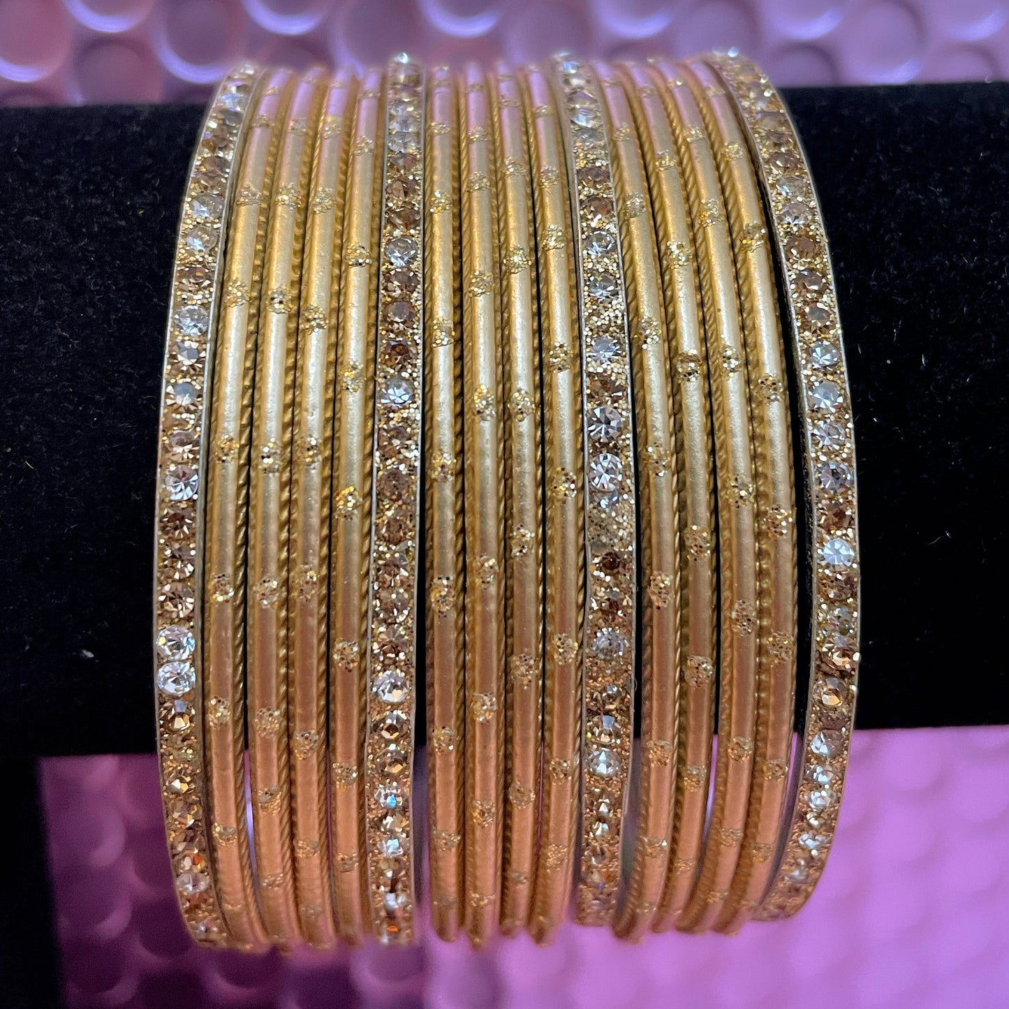 Gold Metal Bangles Set Various Colours- Size 2.2