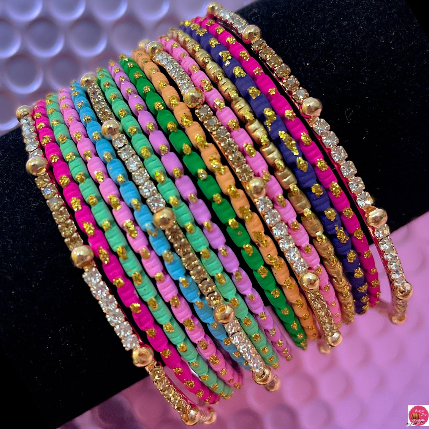 Gold Zirconia Metal Bangles Set- Multicoloured Coloured