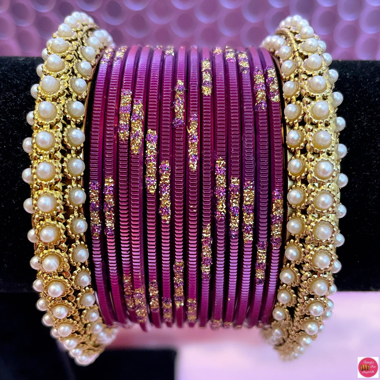 Pearl Metal Bangle Set- Plum