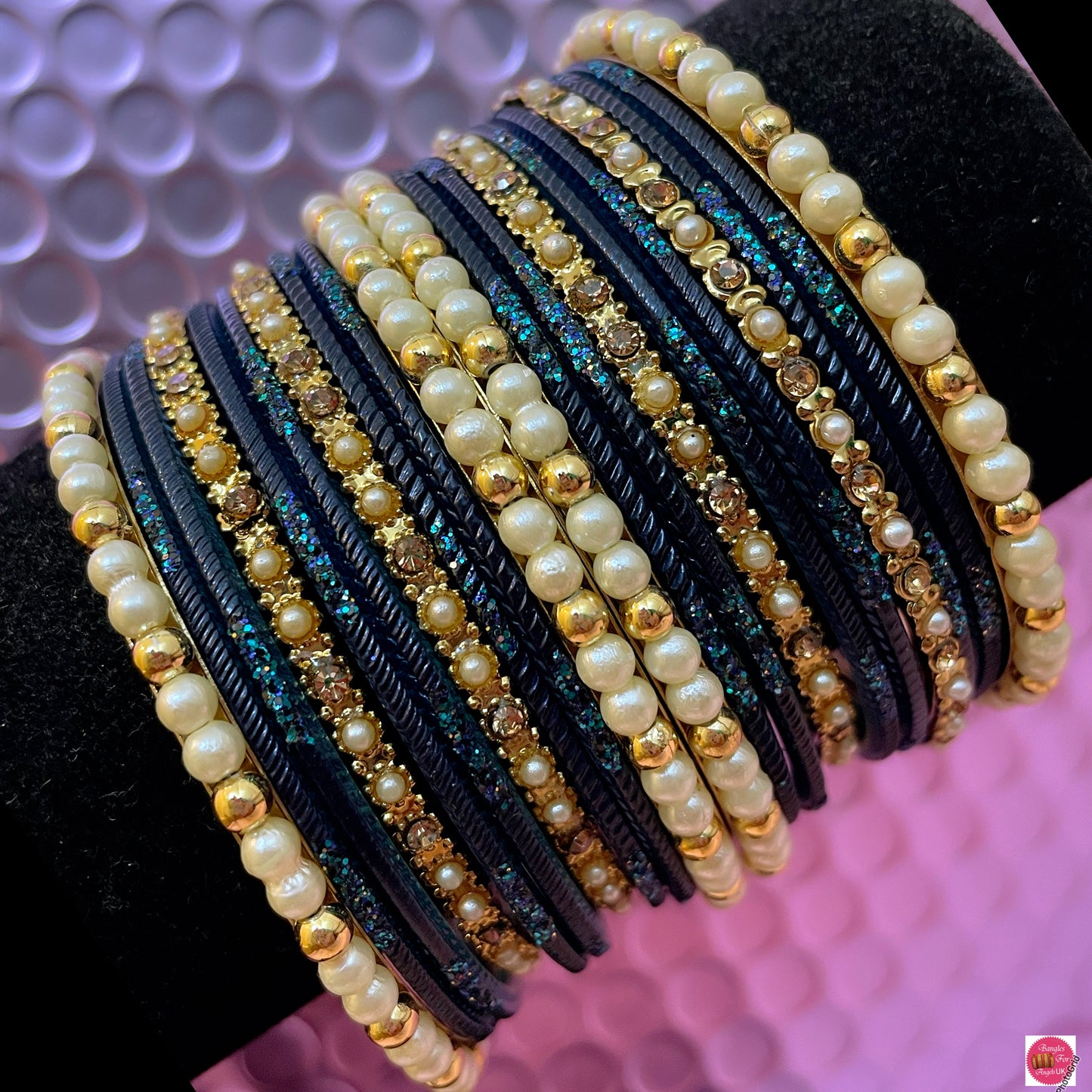 Pearl Metal Bangles Sets- Various Colours