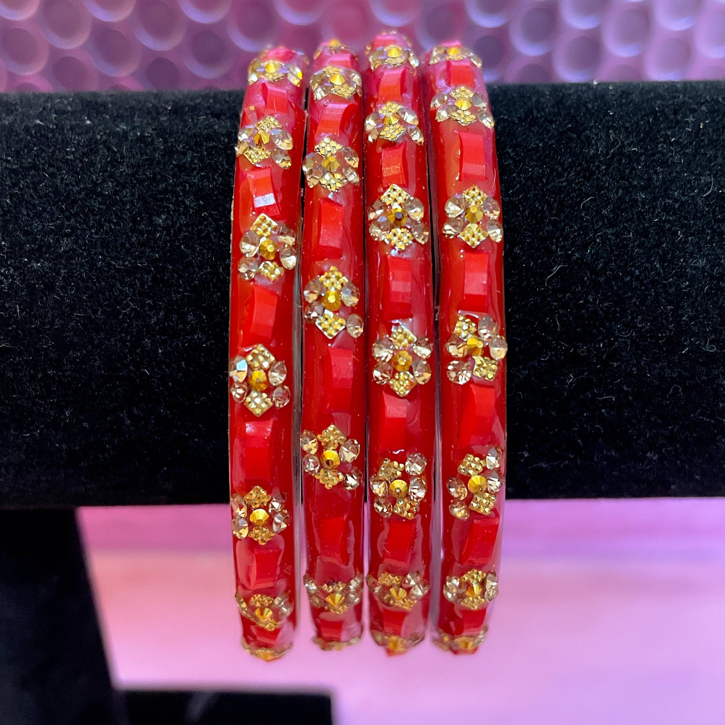 Red & Gold Glass Karas- Size 2.10