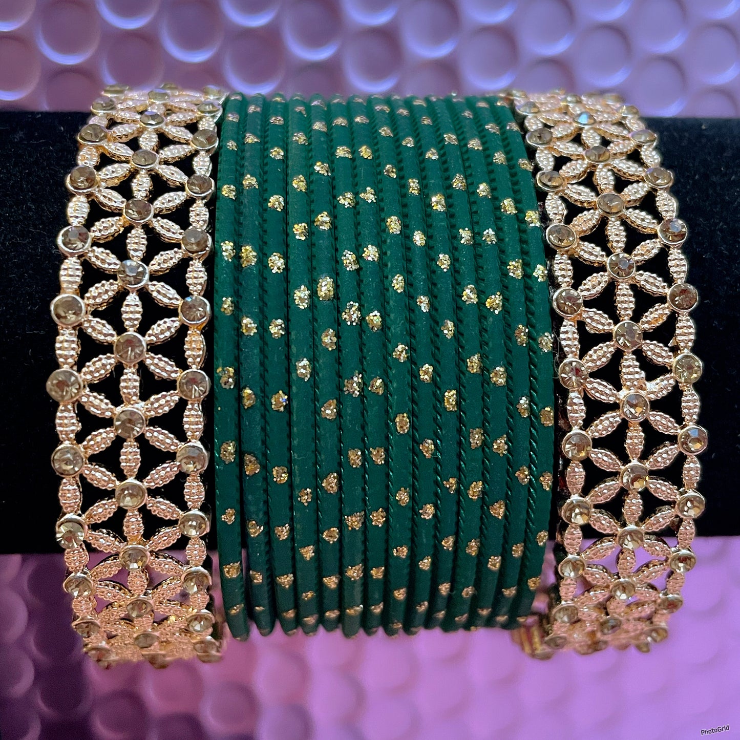 Gold Stone Metal Bangles Sets- Various Colours