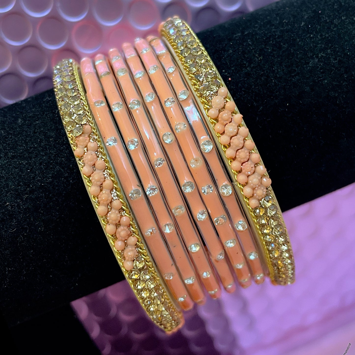 Pure Glass Zirconia Bangles Set- Peach