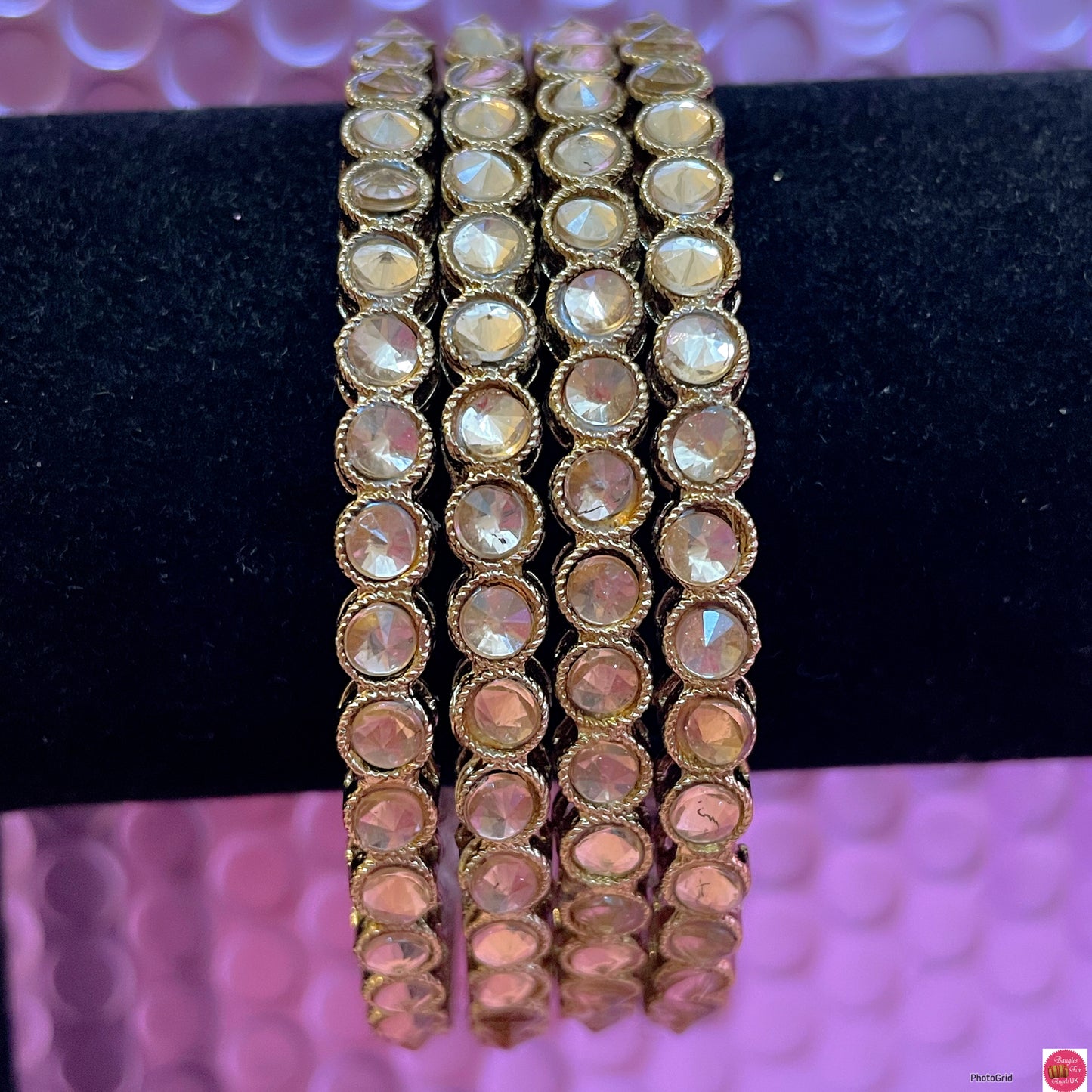 Kundan Metal Bangles Set- Size 2.10