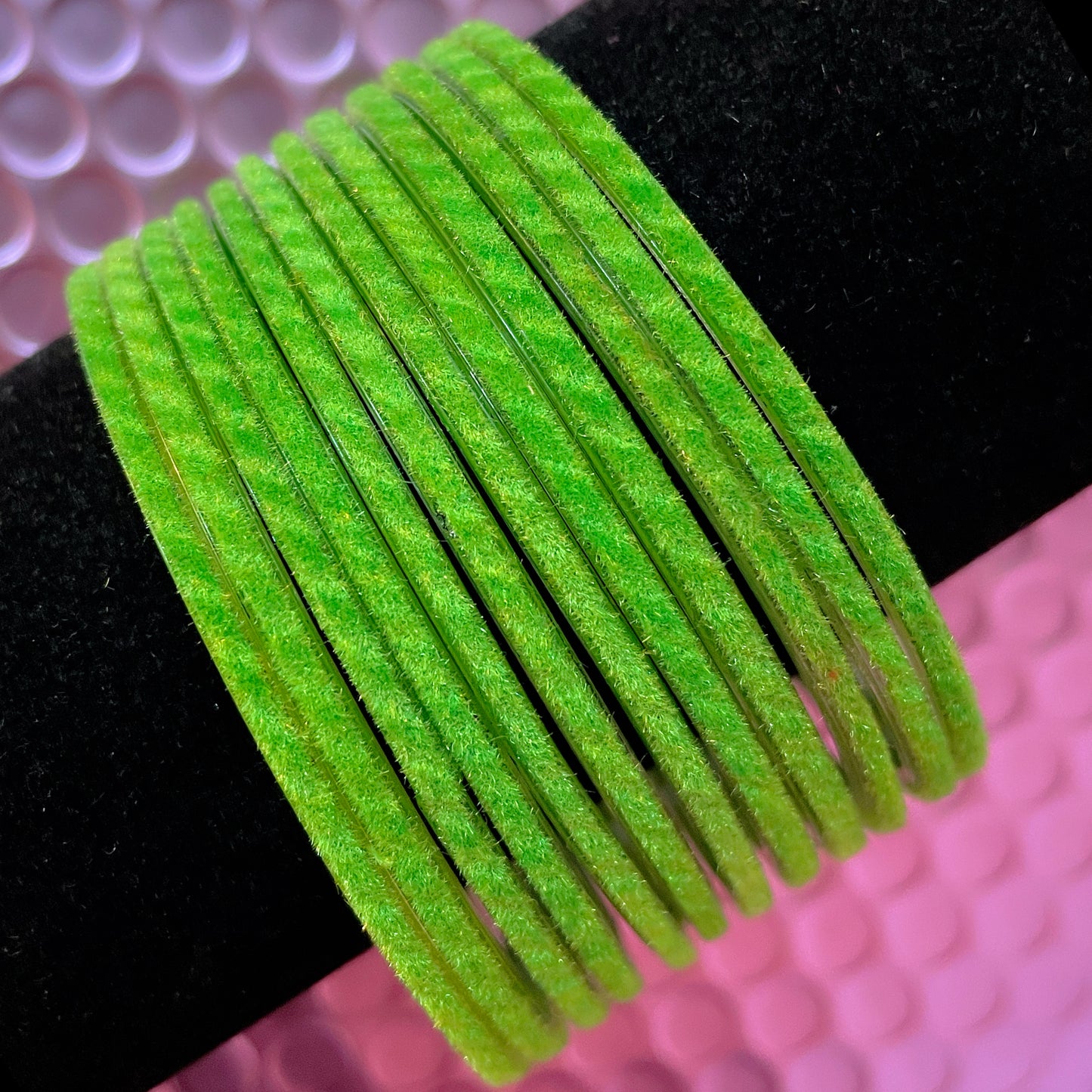 Parrot Green Velvet Glass Bangles