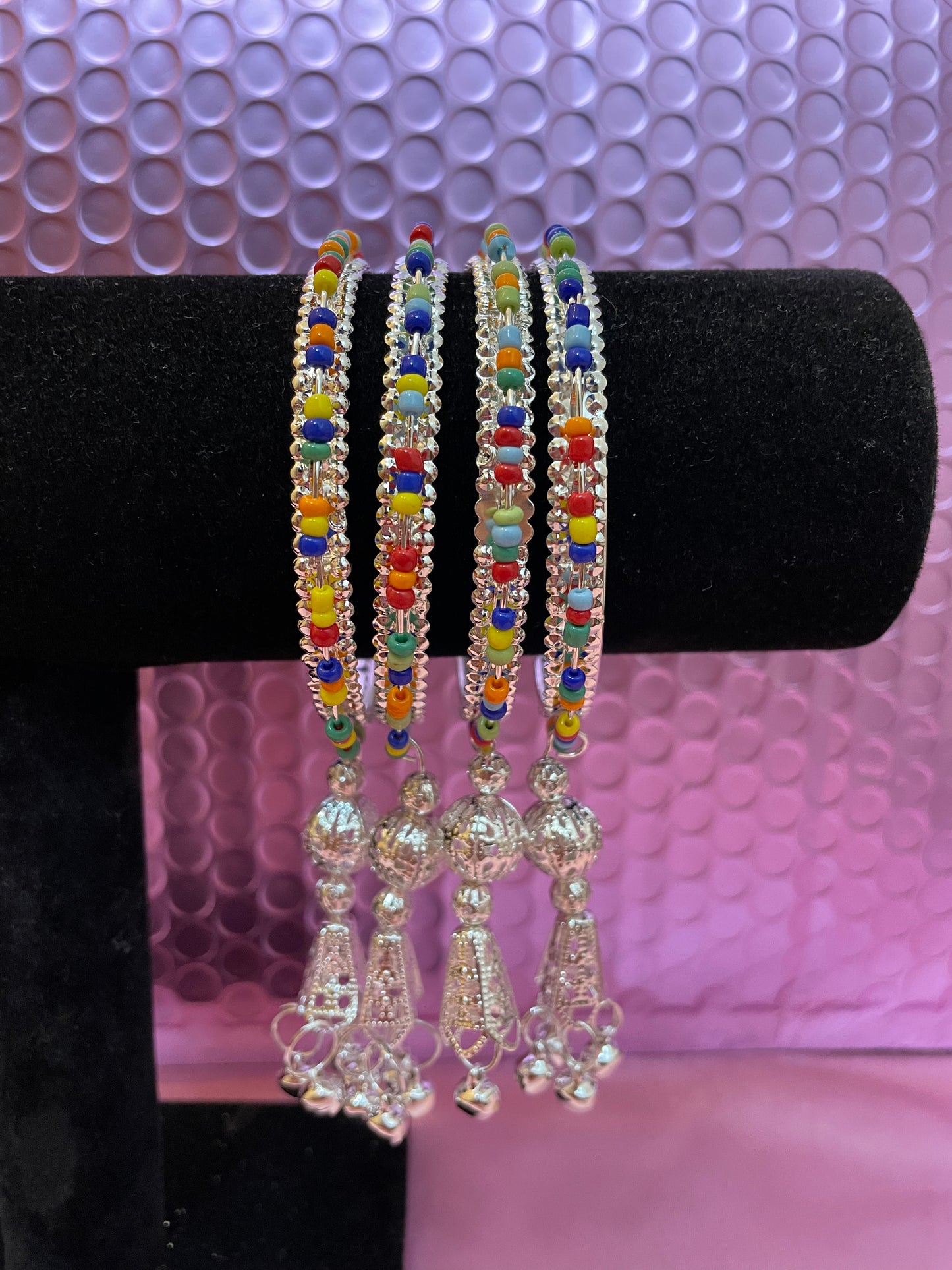 Multicoloured Metal Hanging Bangles Set- Size 2.2