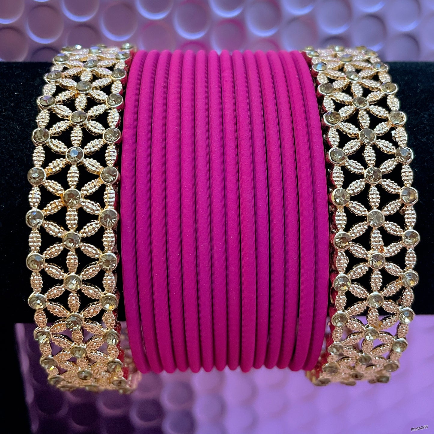 Gold Stone Metal Bangles Sets- Various Colours