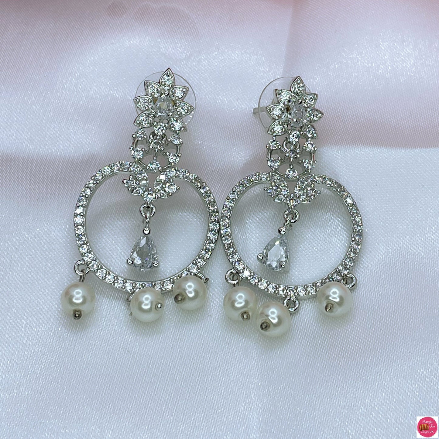 Gatsby American Diamond Pearl Drop Earings- White
