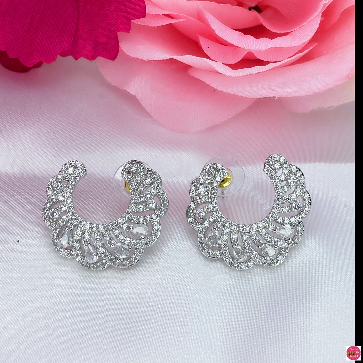 Moon American Diamond Earings- White