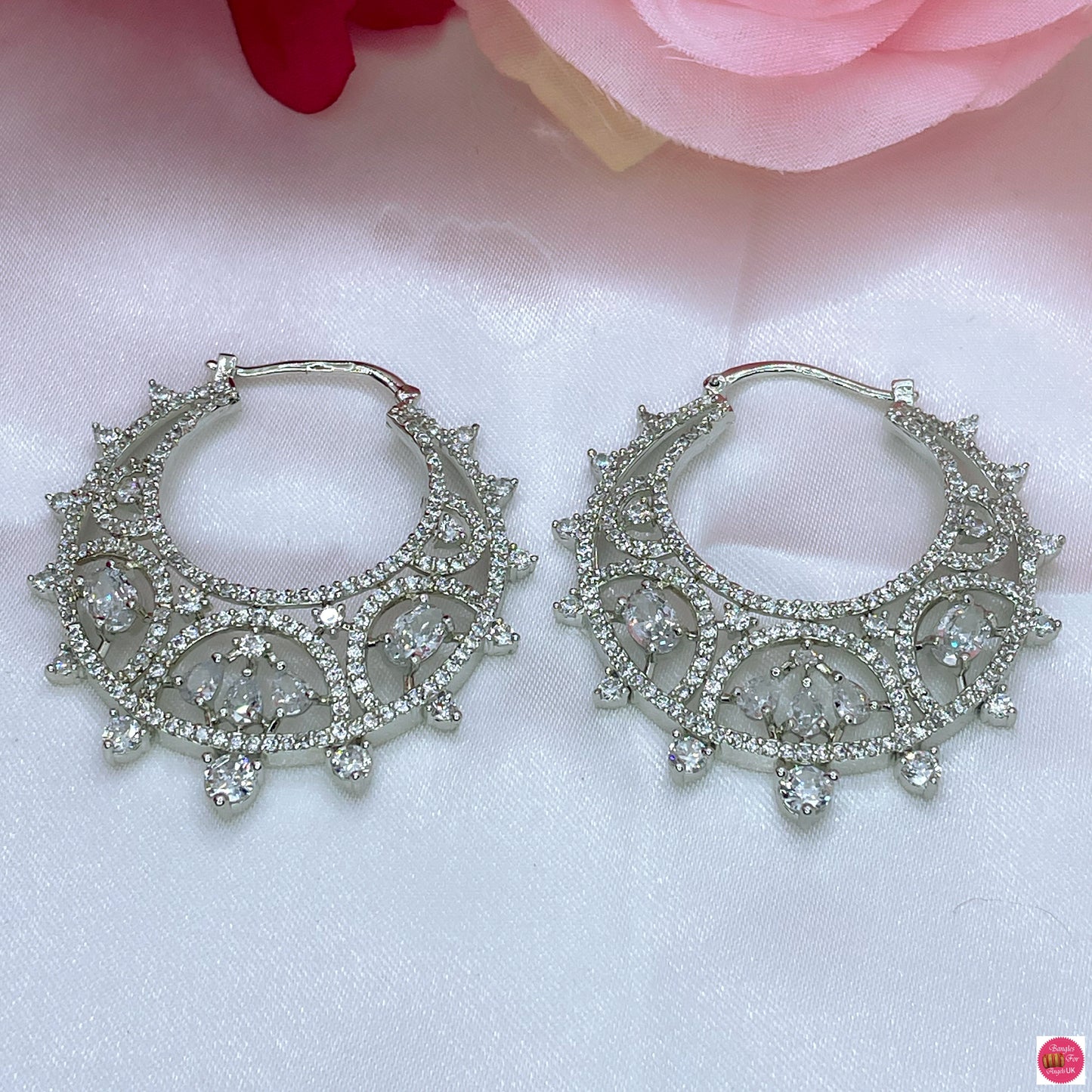 American Diamond Chandbaalis/Hoops- White