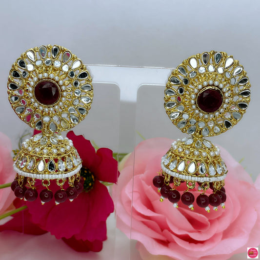 Madhubala Kundan Jhumkas- Maroon