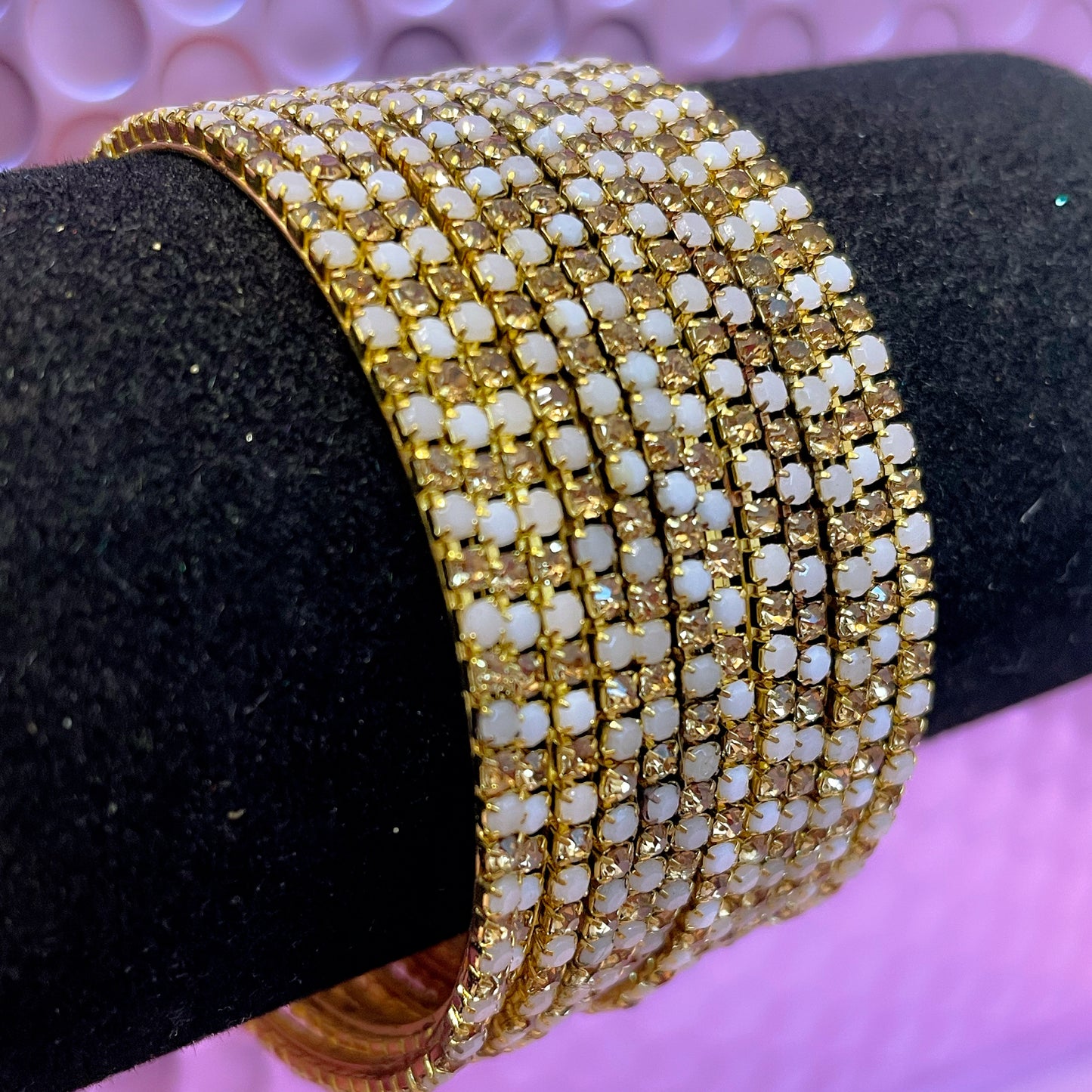 Gold & White Zirconia Metal Bangles Set