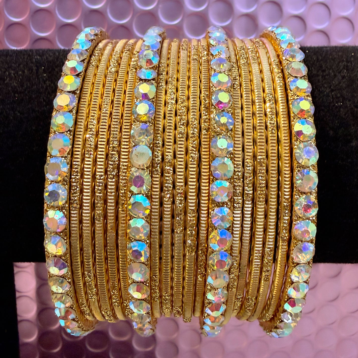Gold Stone Metal Bangles Set- Various Colours