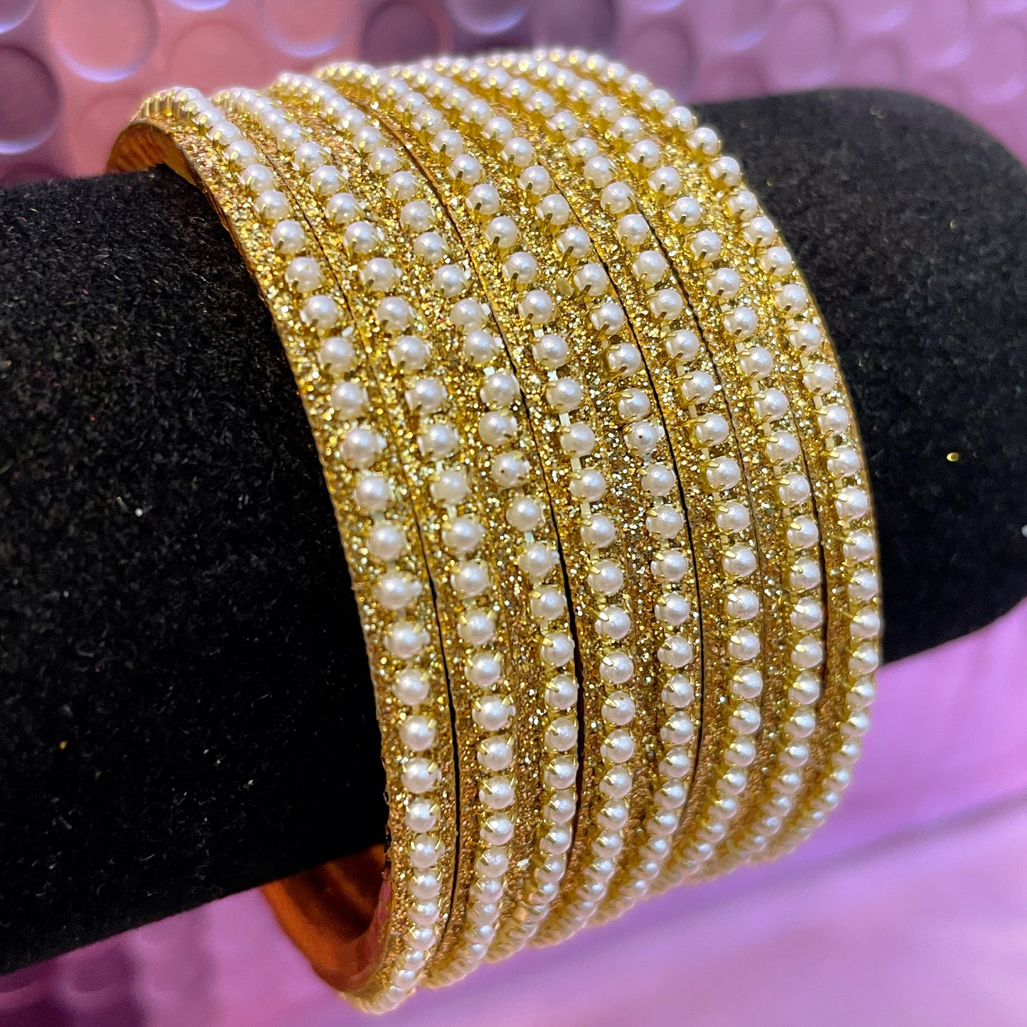 Gold Pearl Brass Metal Bangles Set