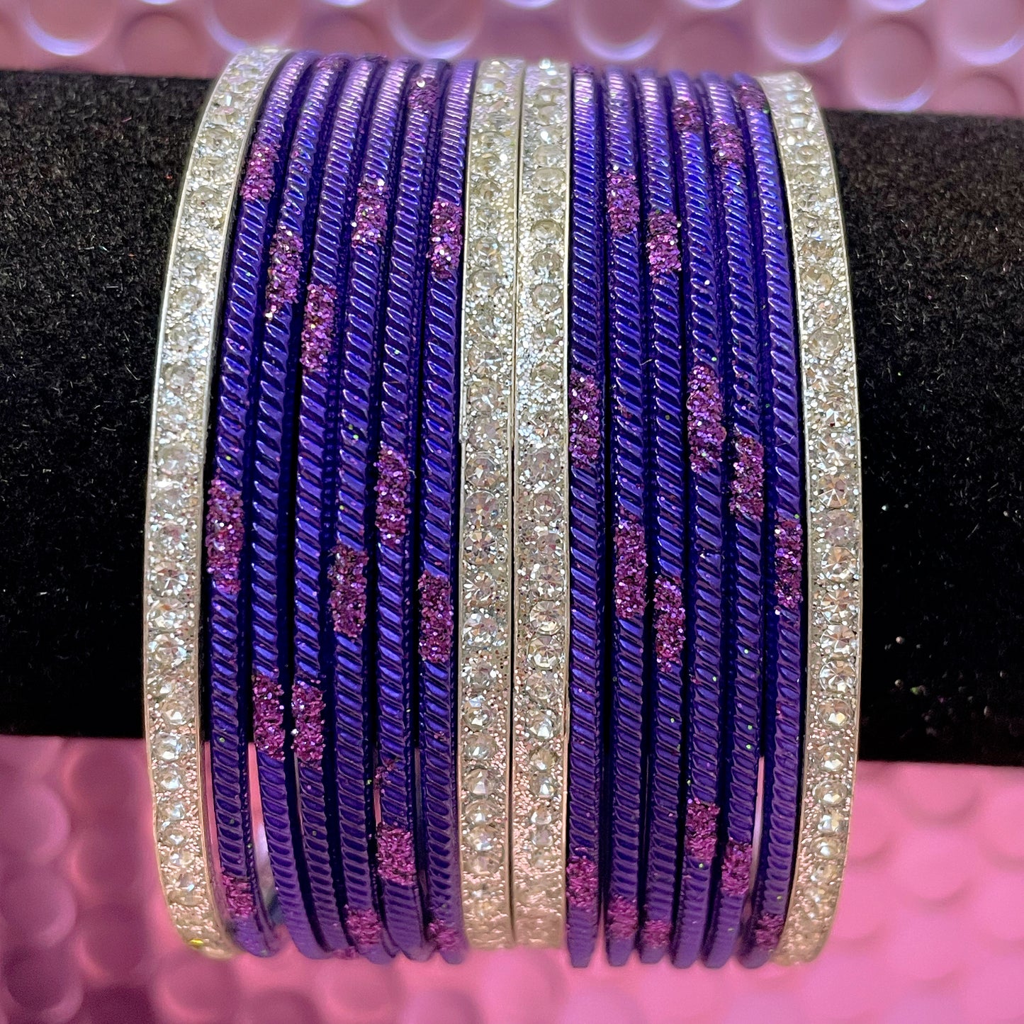 Silver Metal Bangles Sets Various Colours- Size 2.10