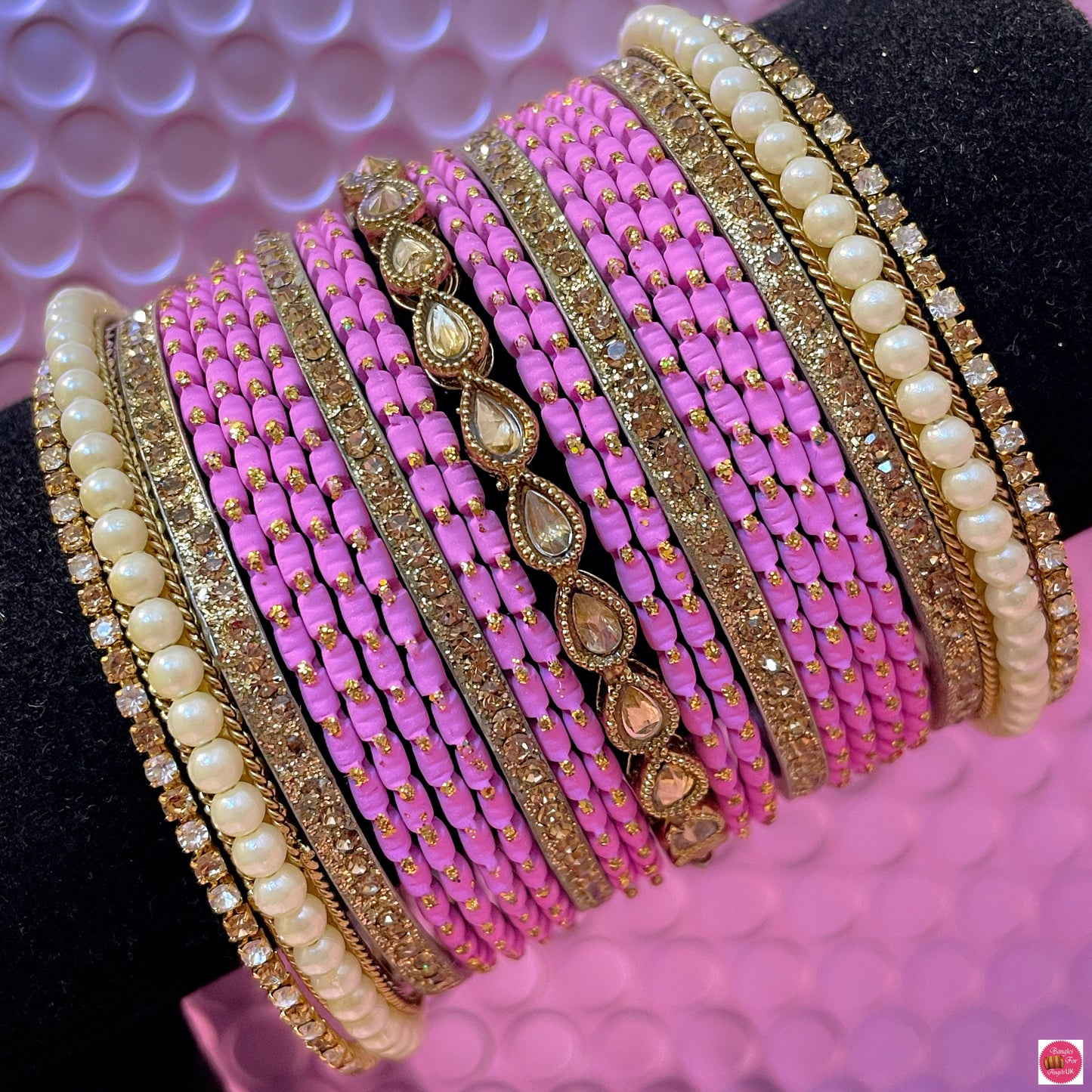 Kundan Pearl Metal Bangles Set- Various Colours