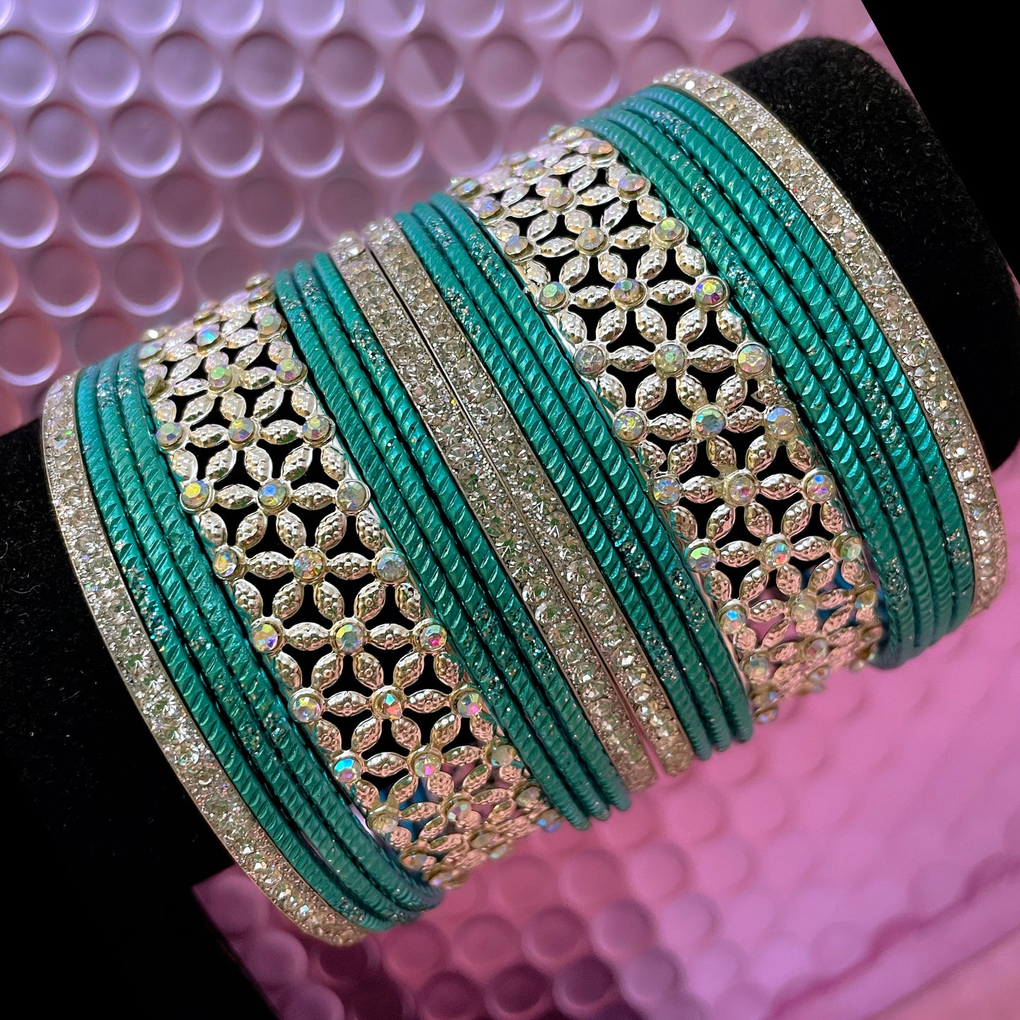 Silver Zirconia Metal Bangles Sets- Various Colours