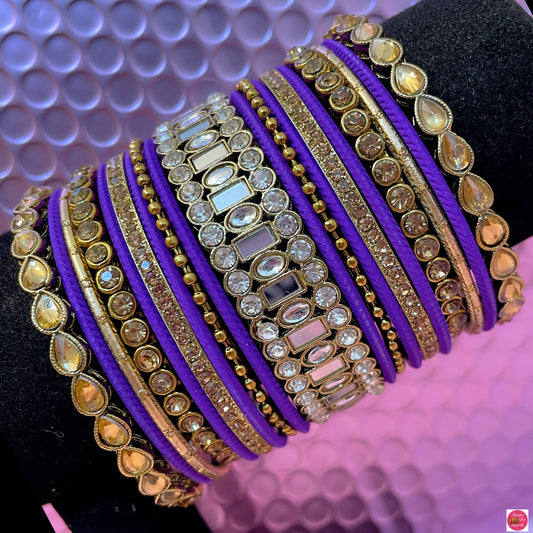 Kundan Metal Bangles Set- Purple