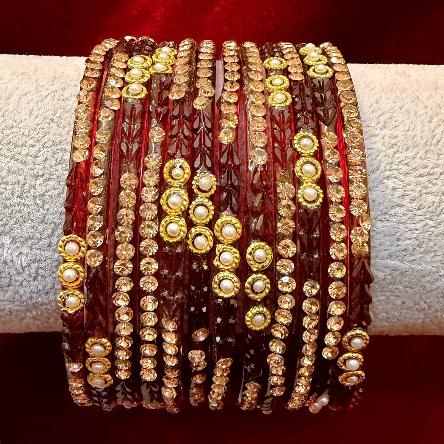 Pearl Zirconia Glass Bangles in various colors - Size 2.6