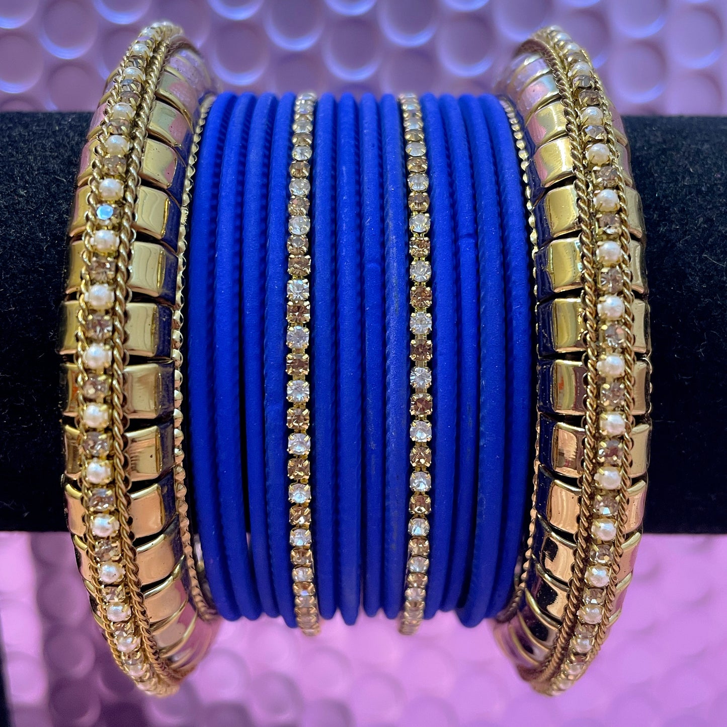 Gold Pearl Zirconia Metal Bangles Sets- Various Colours