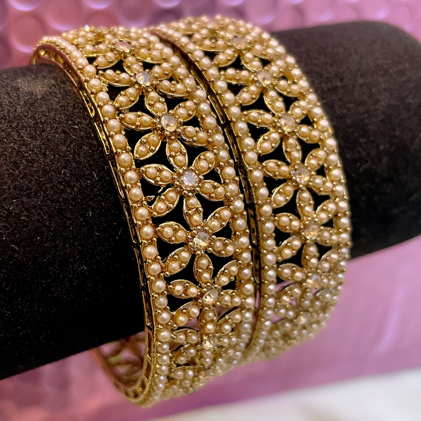 Kundan Gold Pearl Metal Karas