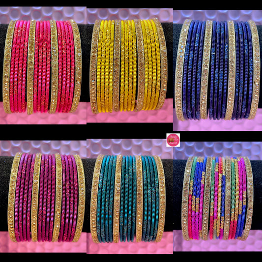 Gold Metal Bangles Sets Various Colours- Size 2.2