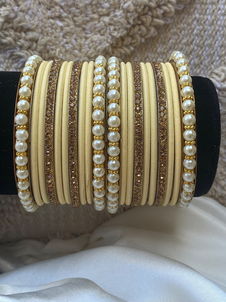 Pearl Metal Bangles Sets- Various Colours