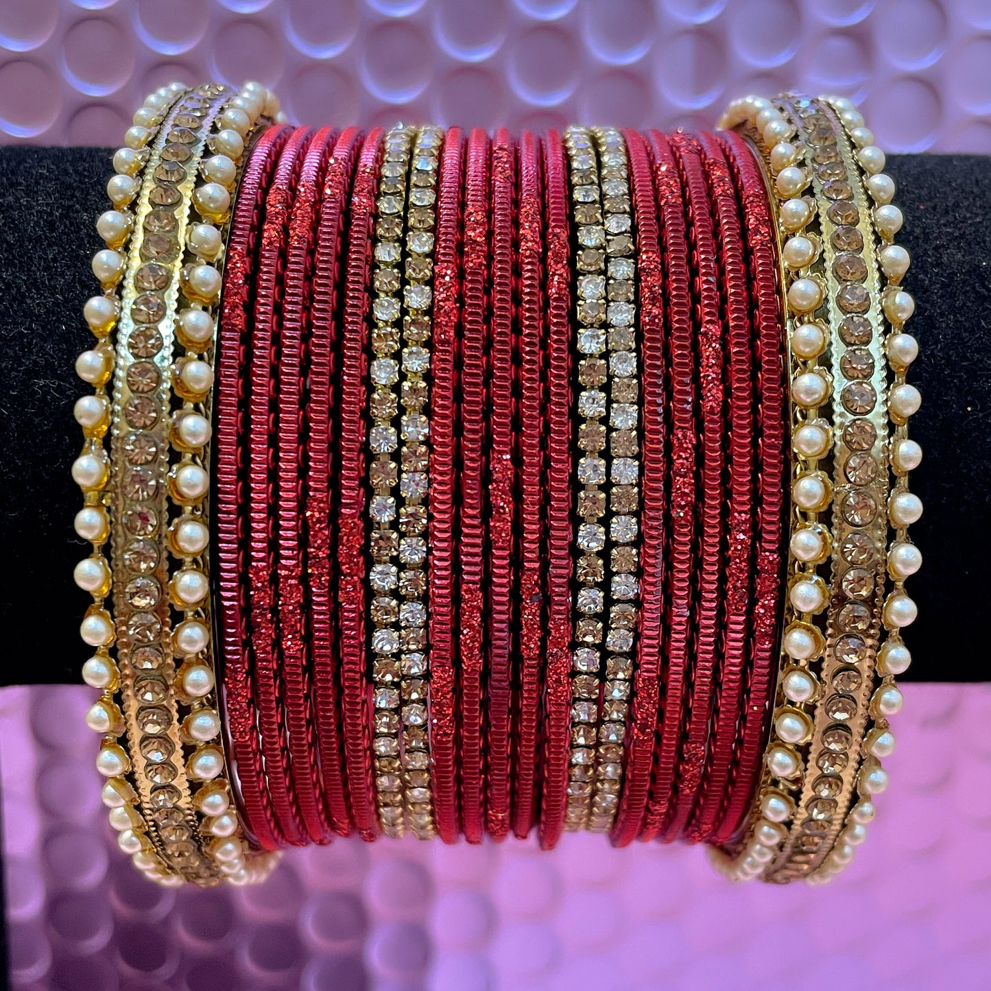 Gold Pearl Metal Bangles Set Various Colours- Size 2.10