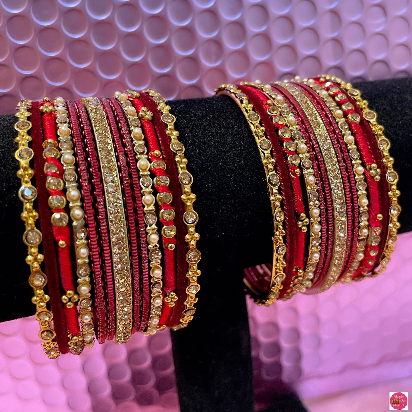 Pearl Thread Metal Bangles Sets- Various Colours