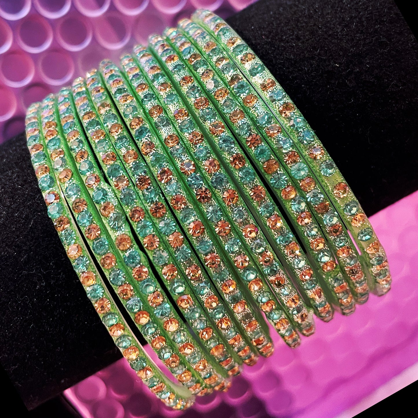 Mint Green Zirconia Glass Bangles