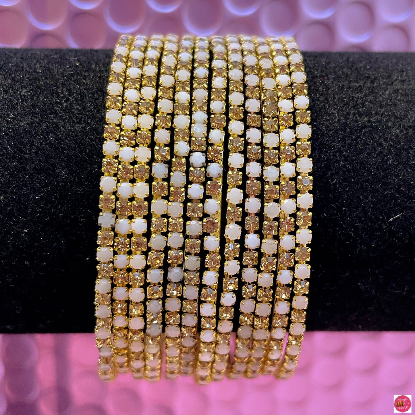 Gold & White Zirconia Metal Bangles Set