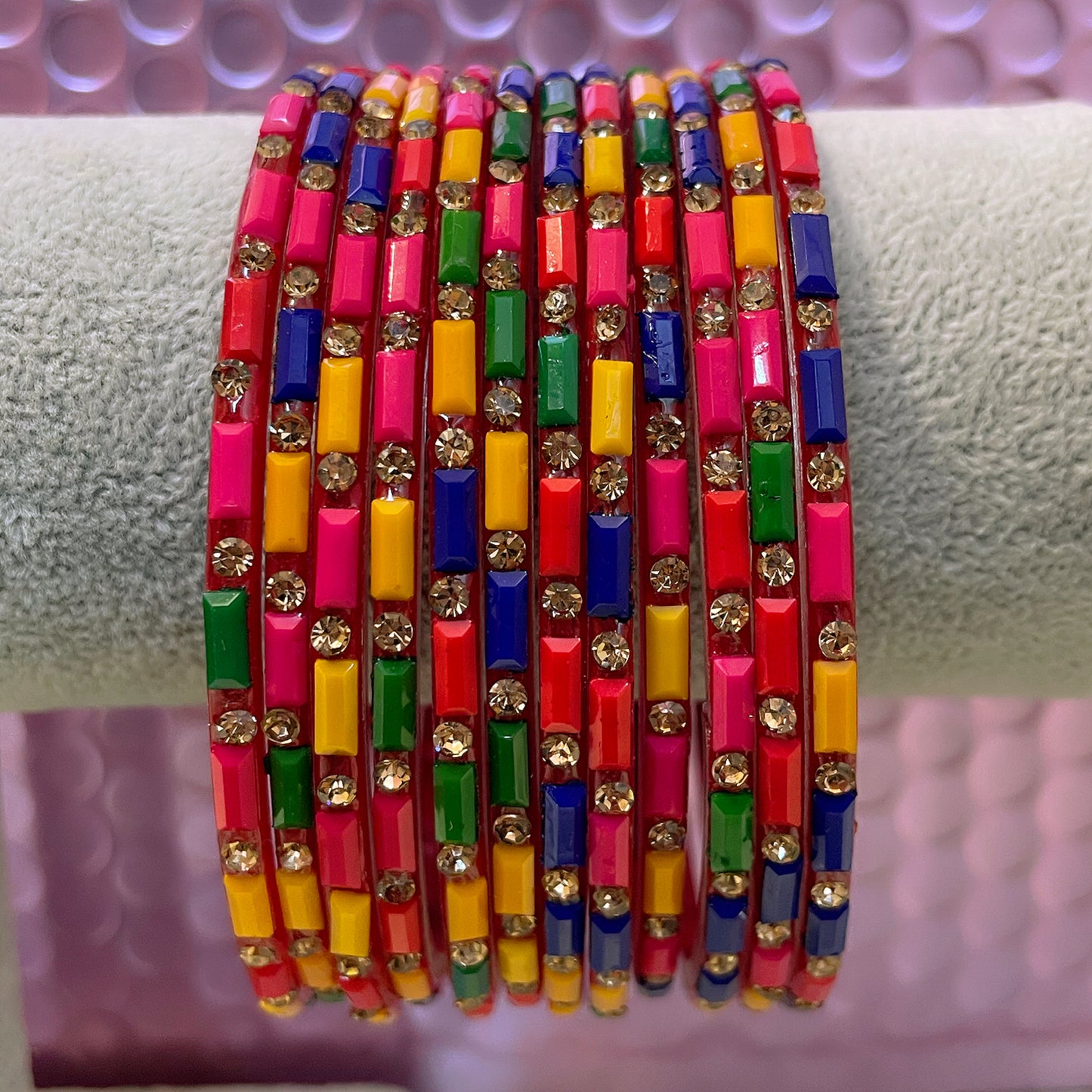 Stone Glass Bangles in various colours- Size 2.14
