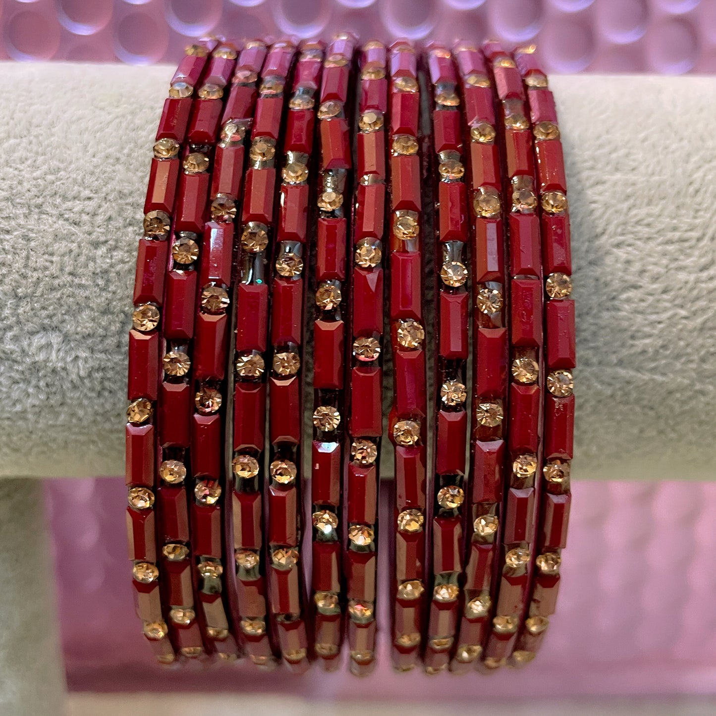 Stone Glass Bangles in various colours- Size 2.14