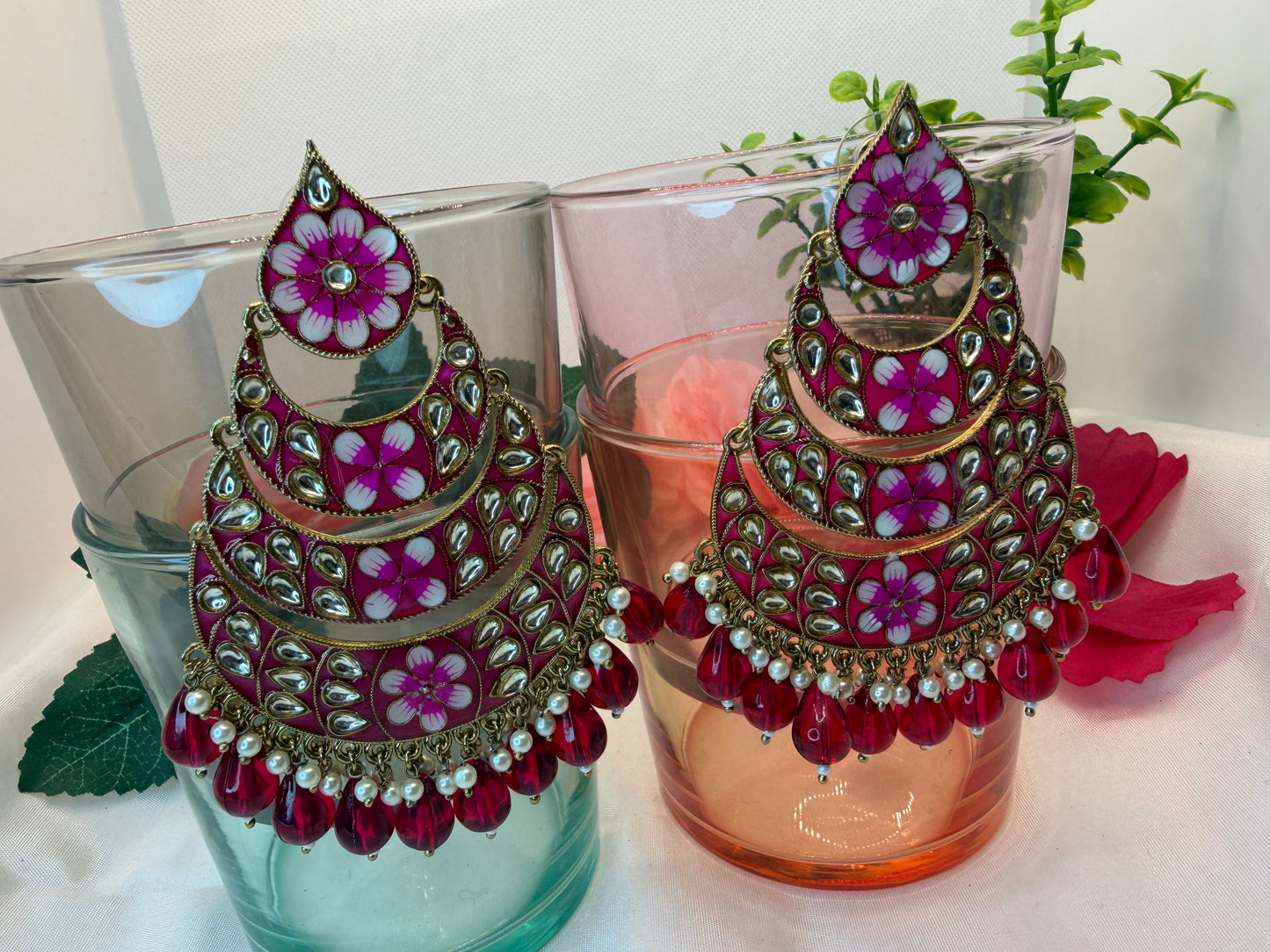 Hot Pink Meenakari Earings
