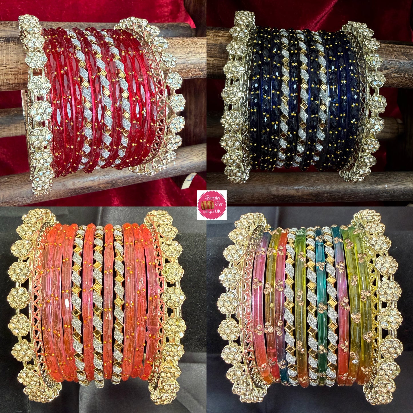 Gold Zirconia Glass Bangles Sets in various colors