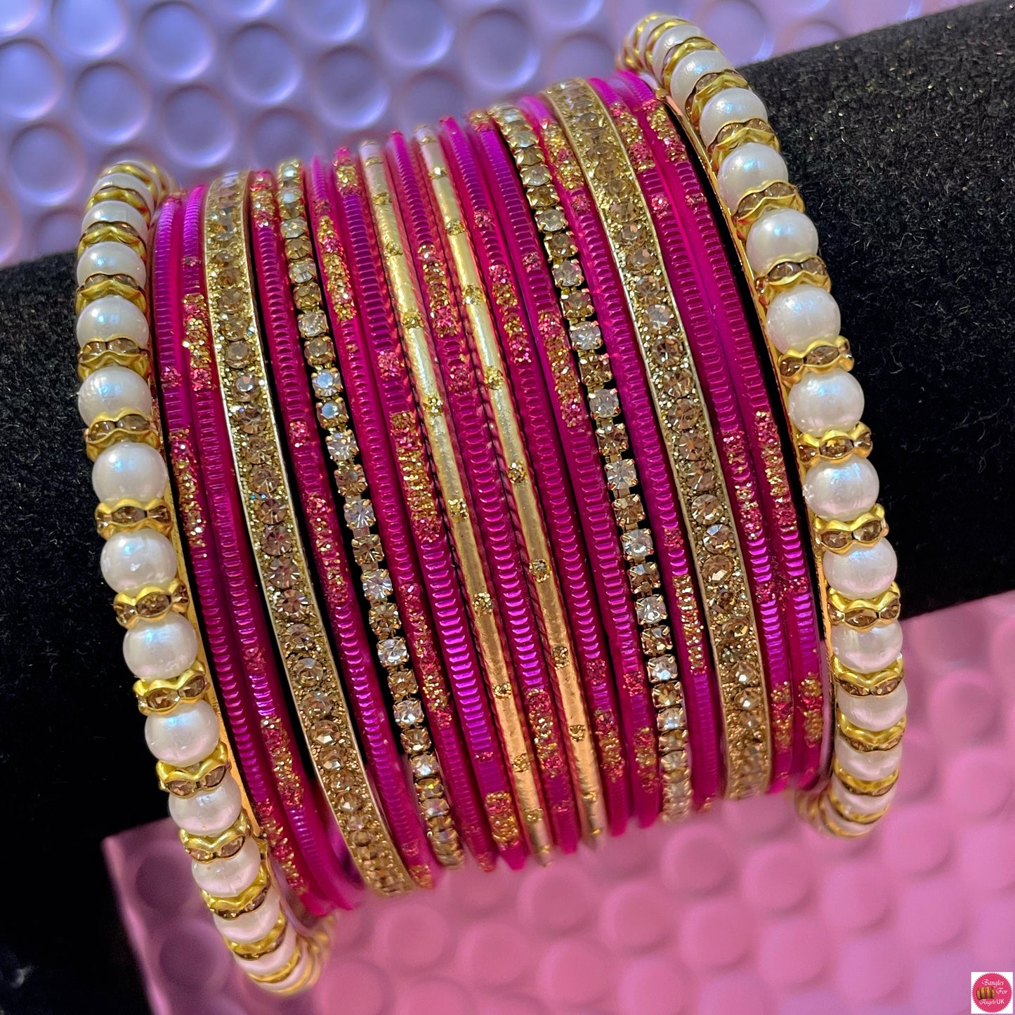 Pearl Zirconia Metal Bangles Set- Various Colours