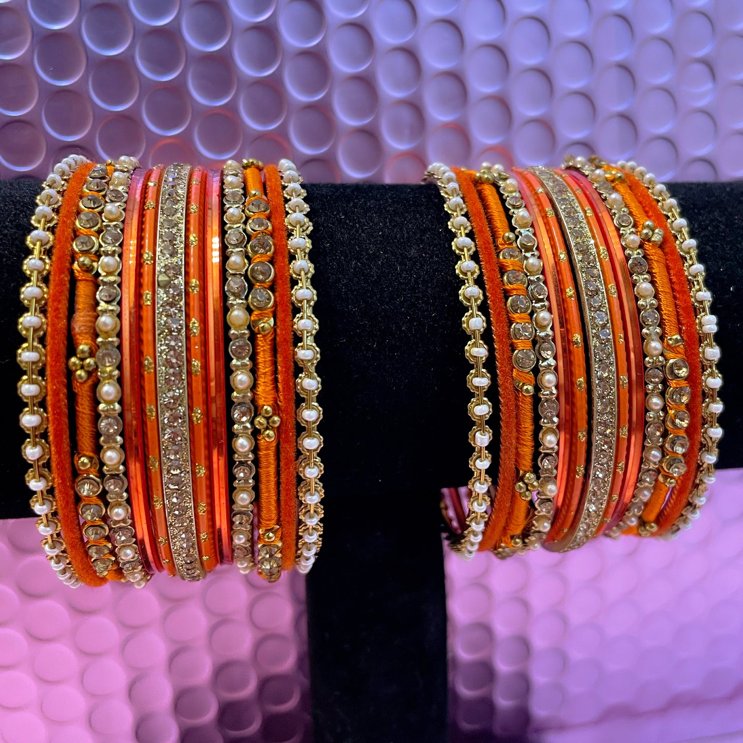 Pearl Thread Metal Bangles Sets- Various Colours